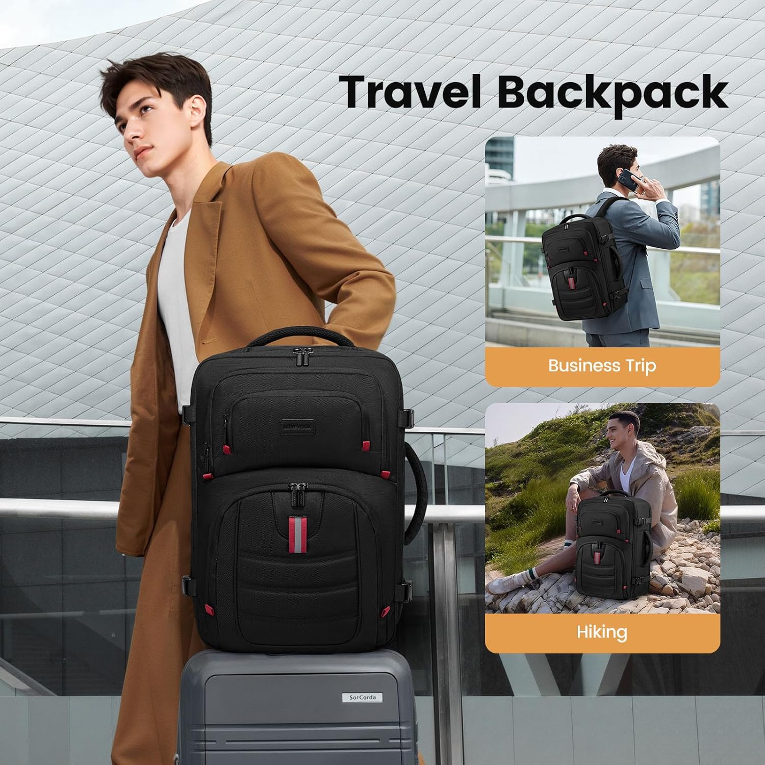 LOVEVOOK 40L Travel Backpack for Men, Airline Approved Carry On Luggage with 3 Packing Cubes, TSA Overnight Bags, Waterproof Personal Item Bag, Weekender Essentials Backpacks fits 17.3" Laptop