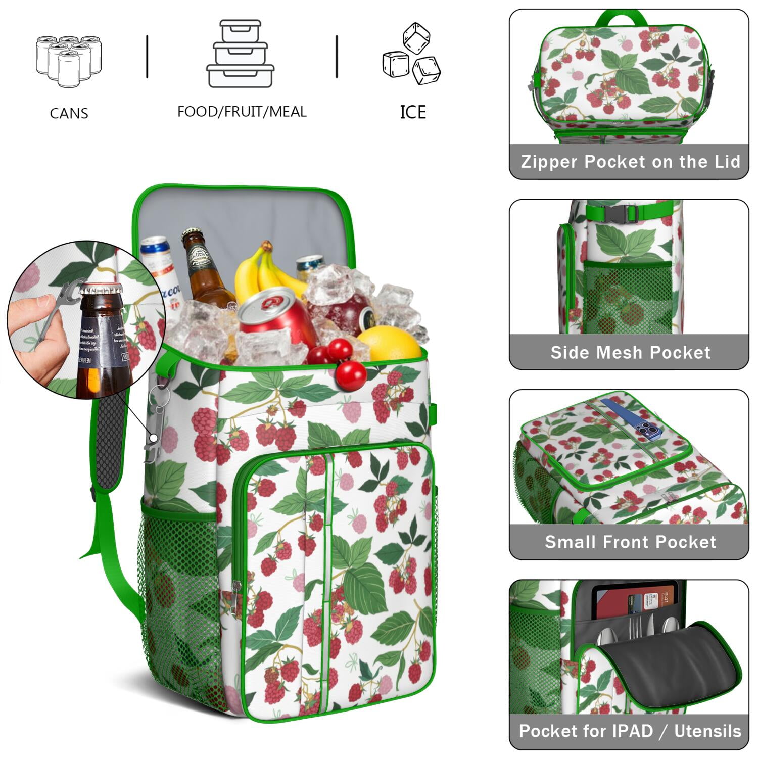 Cooler Backpack Portable Backpack Coolers for Men & Women,Strawberry Fruit Mesh Coolers Bag for Road Trips