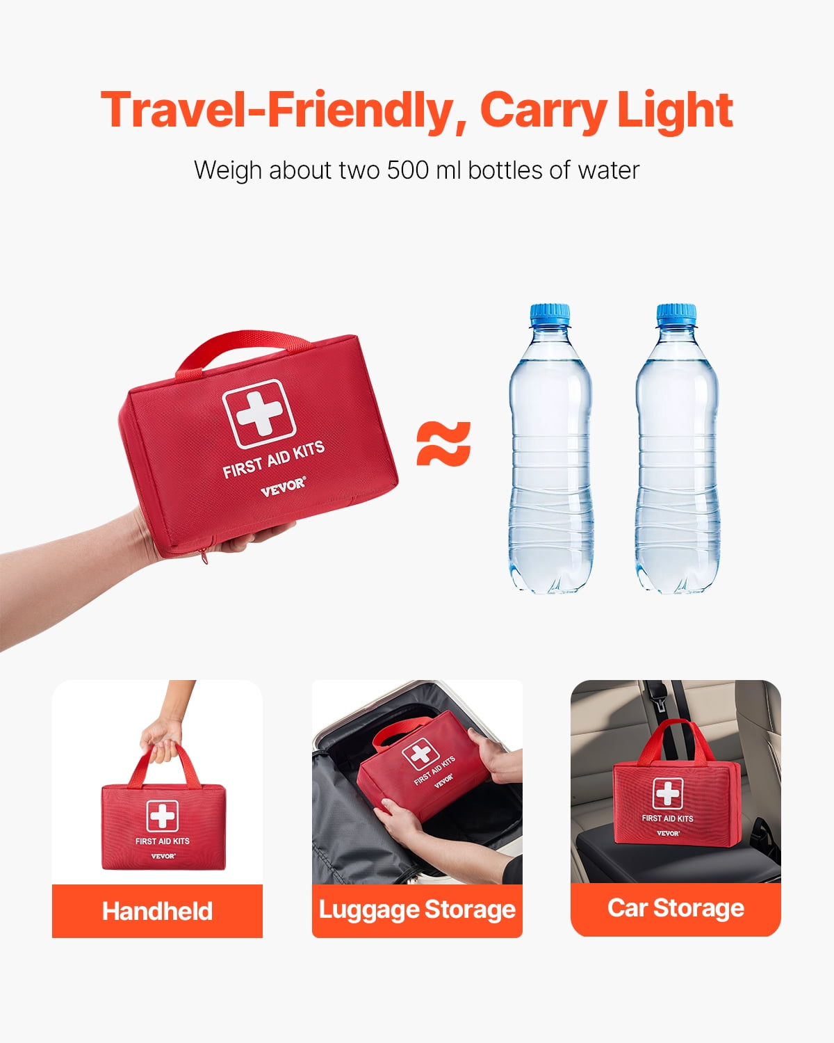 VEVOR First Aid Kit, 500 Pieces, 600D Nylon Large Survival First Aid Bag, Emergency Medical Supplies, for Home, Car, Office, Travel, Camping, Truck, Hiking, Sports, Vehicle and Outdoor Emergencies