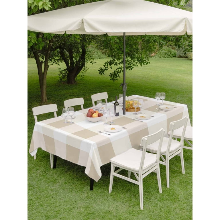 buffalo check patio umbrella Sage Green Buffalo Check Outdoor Tablecloth with Umbrella Hole, Farmhouse  Plaid Modern Geometric Waterproof Outdoor Table Cover, Patio Tablecloths  for