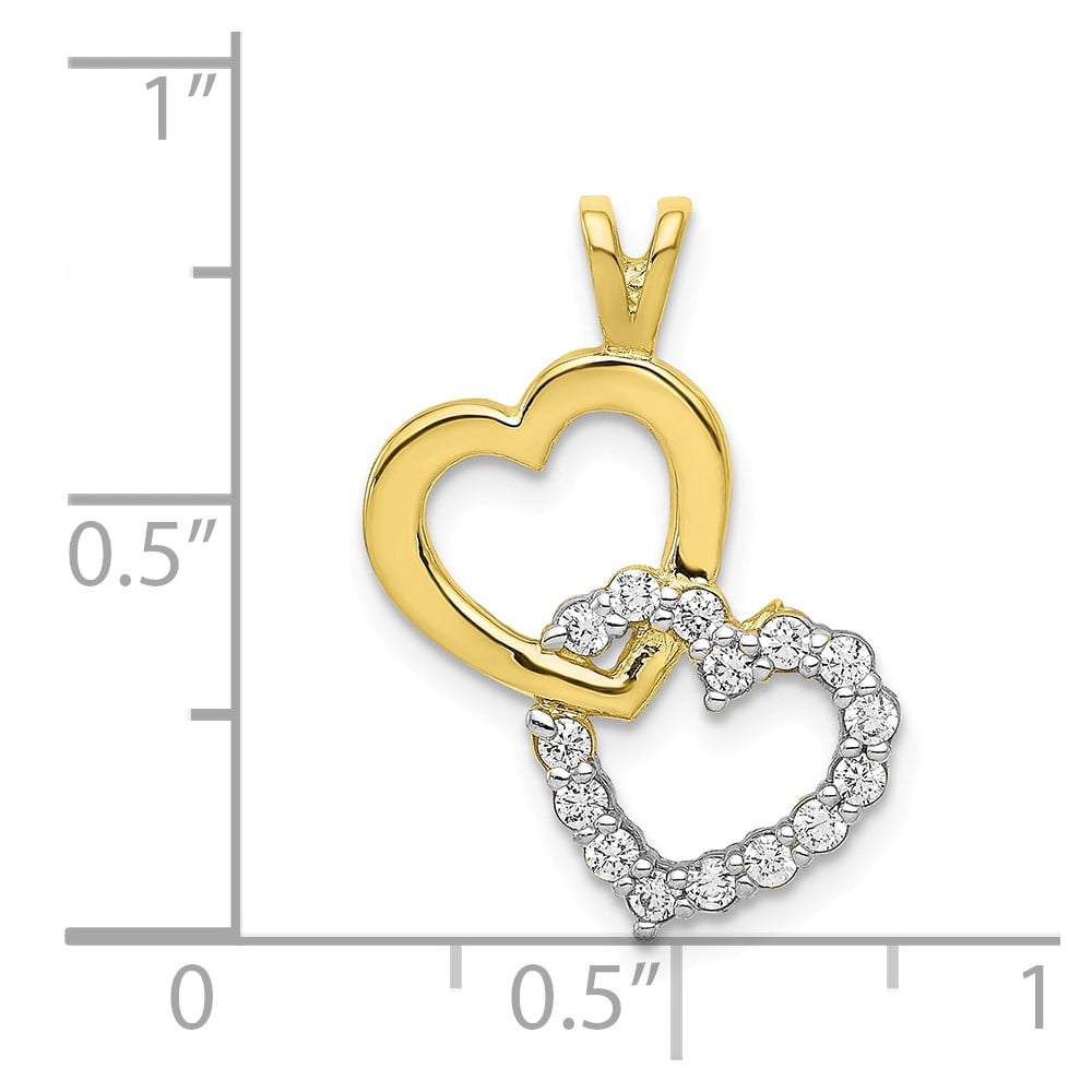 FB Jewels Solid 10K Yellow Gold Cubic Zirconia CZ Filigree Heart Pendant