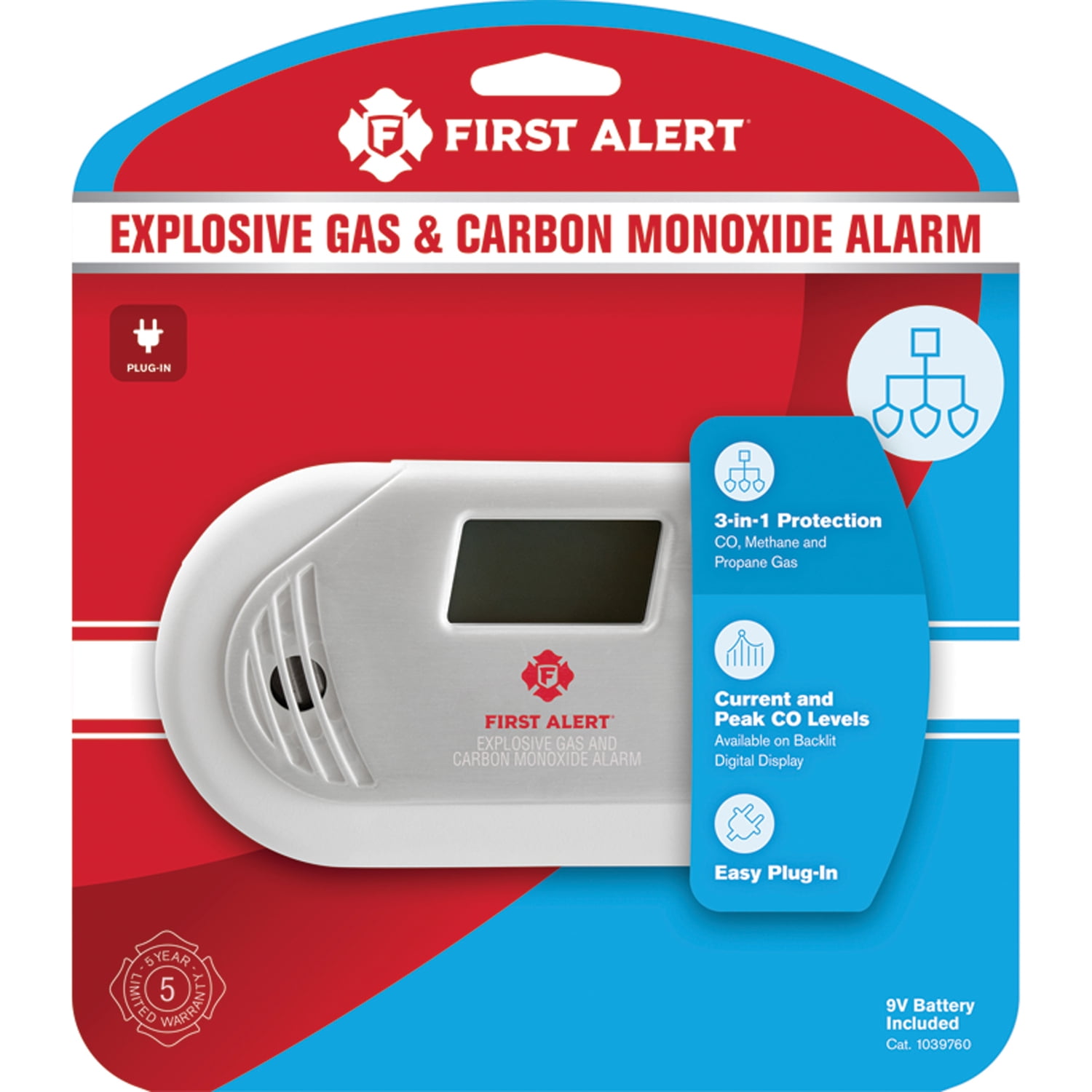 First Alert GC01CN Combo Explosive Gas and Carbon Monoxide Alarm with Digital Display, 1039760PT