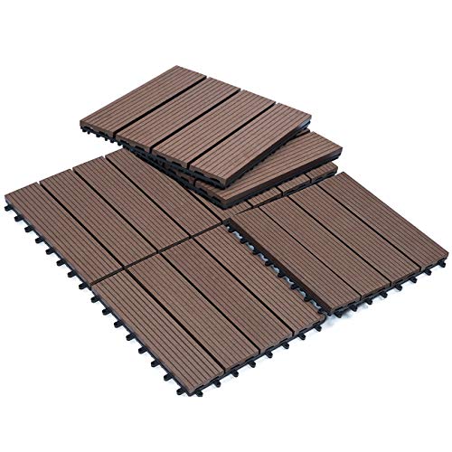 Sunnygalde 12"x12" Wood Plastic Interlocking Flooring Tiles 4Slats