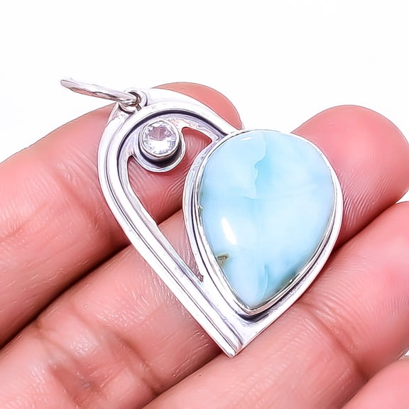 Natural Larimar - Dominican Republic 925 Sterling Silver Pendant 1.68" P30, Gemstone Jewelry, Birthday Gift, Christmas Gift