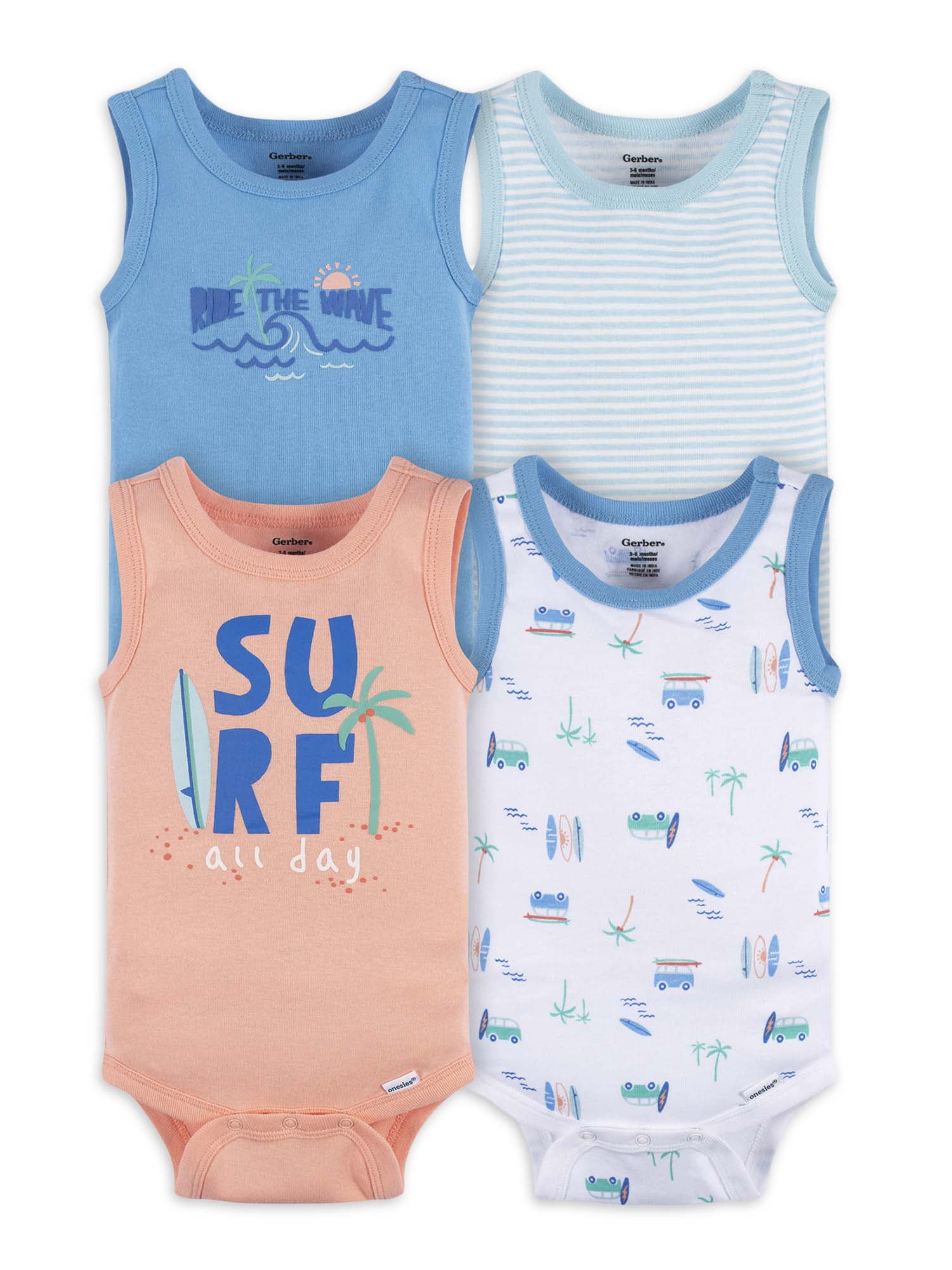 Gerber Baby Boy Tank Onesies Bodysuits, 4Pack, Sizes Newborn 24
