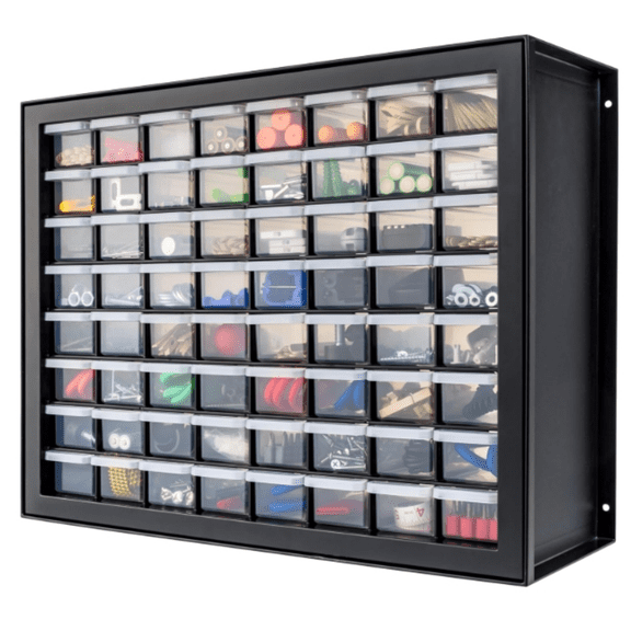 64-Drawer, Screw Tool Electronics Hardware Nuts and Bolts Plastic Garage Storage Cabinet Bin, Stackable Craft Supply Building Bricks Sorter Teacher Tool Box, Black