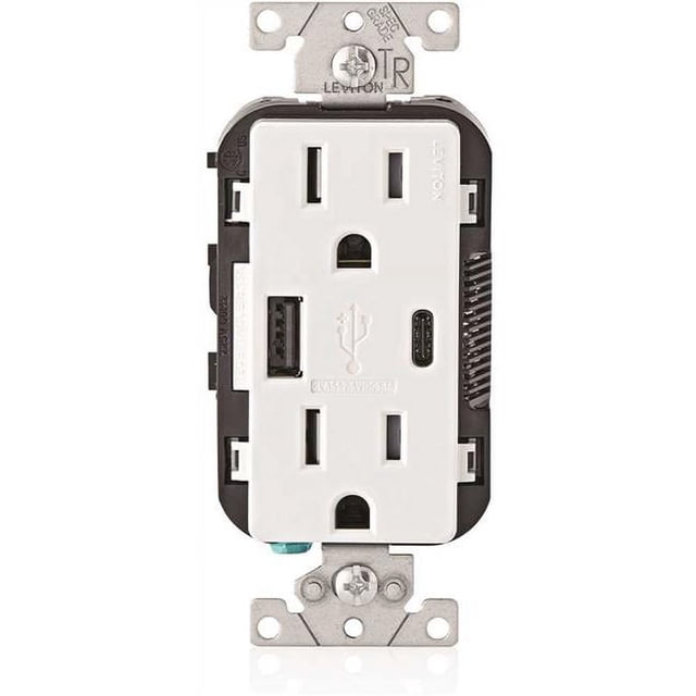 Leviton R02-T5633-0BW 15A Decora Prise Duplex Résistante avec Chargeur USB Type A & C, Blanc