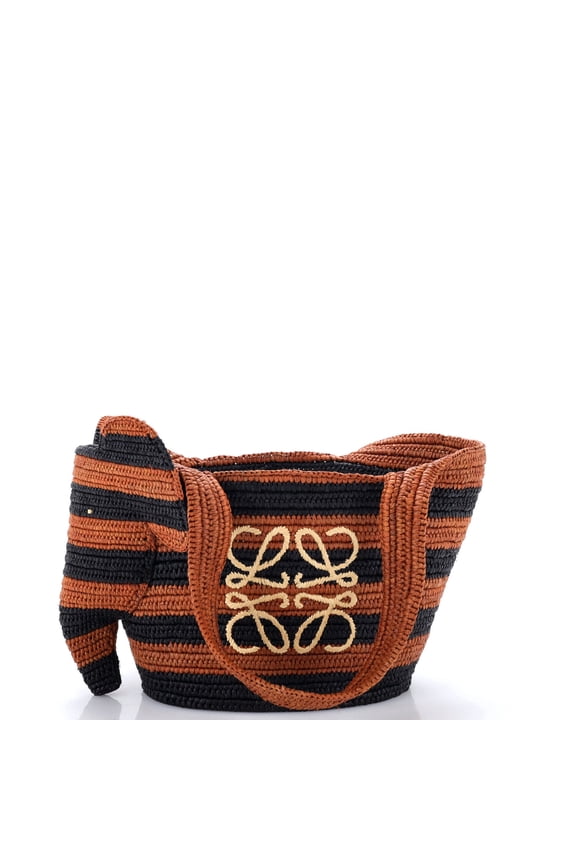 Pre-Owned Elephant Basket Tote Striped Raffia Small By Rebag