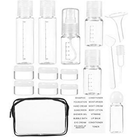 16 Pack Plastic Airline TSA Approved Travel Accessories Bottles Set - Holds Toiletries, Lotions, Liquids, Shampoos - Includes Spray Bottle, Pump Bottles, Squeeze Bottles, Jars,& Travel