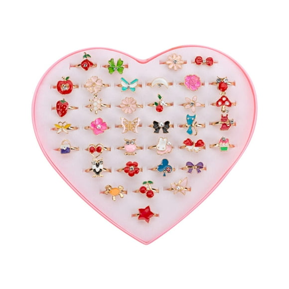 MasteelfCA 36Pcs Cartoon Kids Rings Finger Ring Girls Jewelry Toys Party Supplies for Kids Girls Mixed Style and Colors Pink
