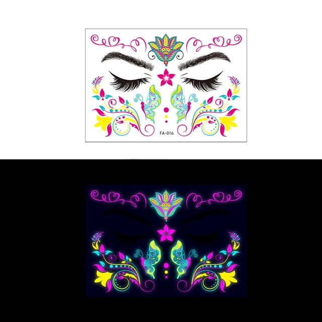 Pegatina Etiqueta engomada fluorescente de la cara Etiqueta engomada del tatuaje iluminada a prueba de agua Accesorios de arte corporal Etiqueta adhesiva de transferencia de agua para festivales de mú