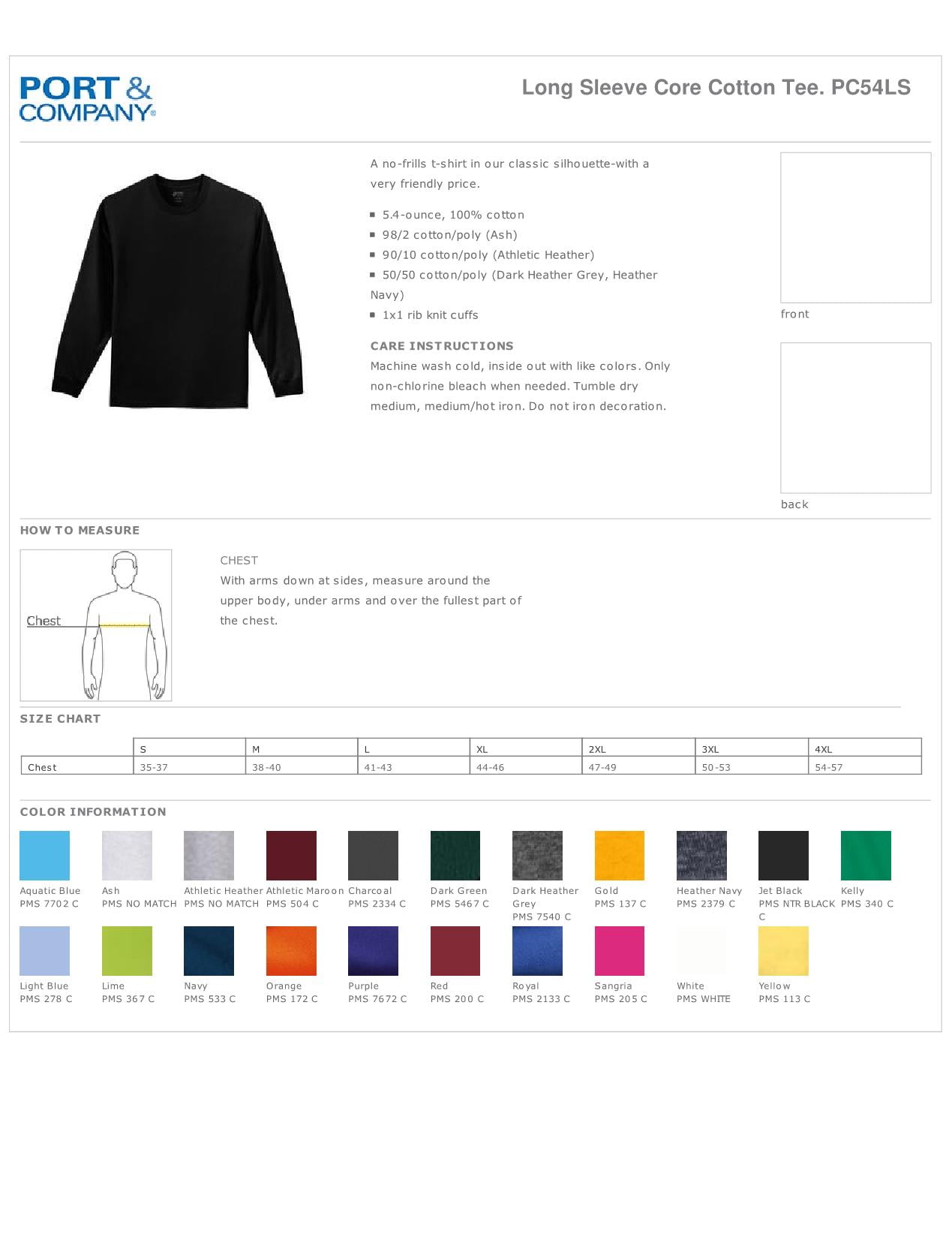 Port And Company Shirt Size Chart