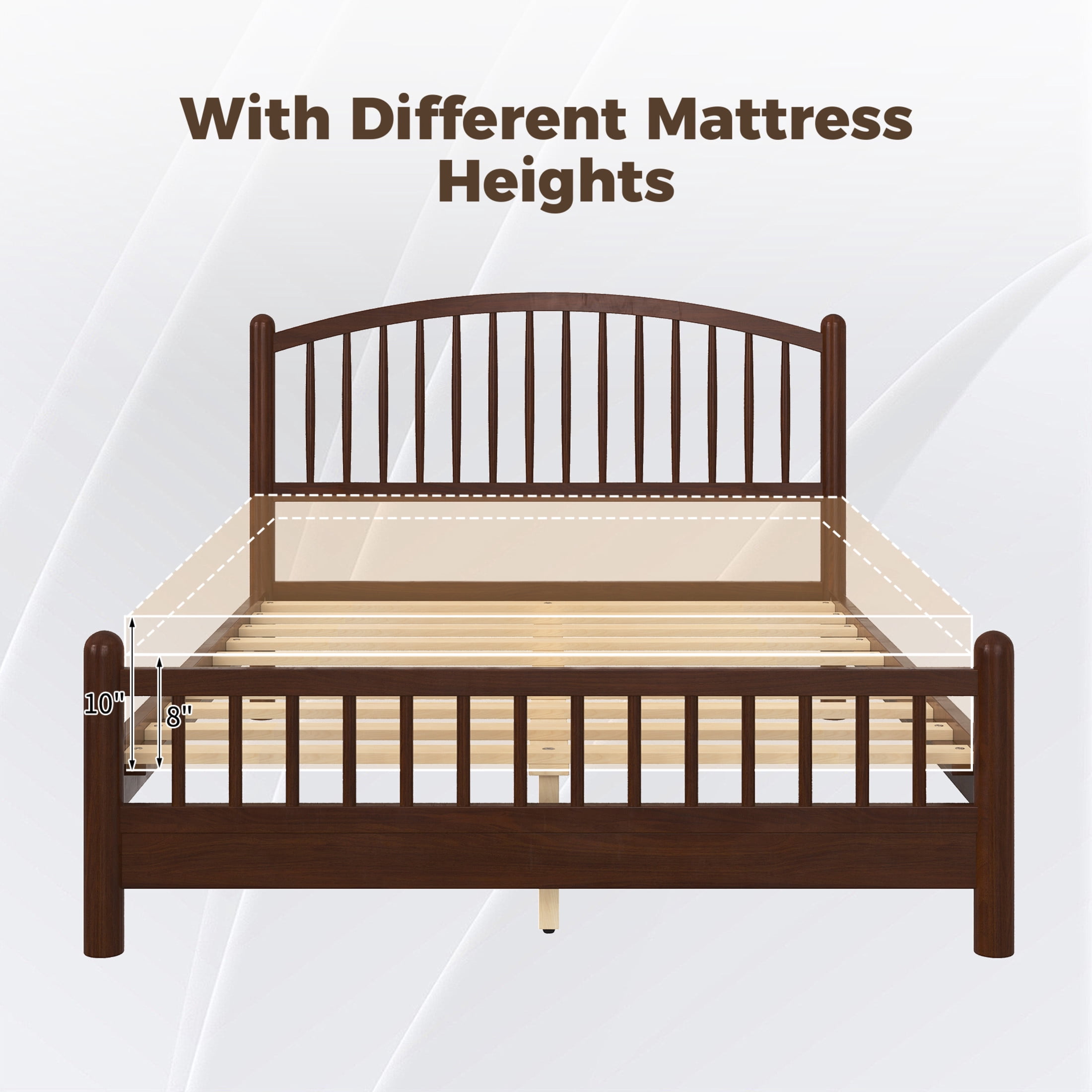 Noble House Alaric Queen Wood Platform Bed Frame, Arched Spindle Headboard, Noise-Free Foundation, Espresso