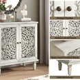 thumbnail image 6 of GZXS 31.5" Vintage Accent Cabinet with Hollow Carved Doors, 2-Door Decorative Buffet Cabinet with Adjustable Shelf & Solid Wood Legs, for Living Room, Entryway & Hallway (Antique Gray White), 6 of 8