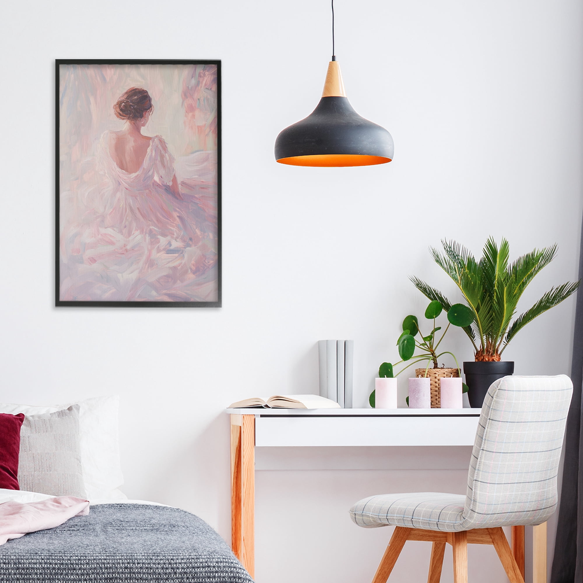 Stupell Industries Graceful Woman in Blush Gown Black Framed Giclee Art, design by Petal Prints Design