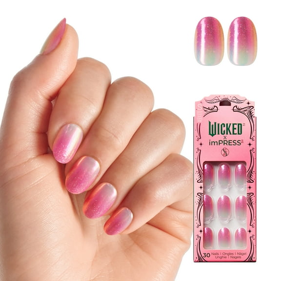 WICKED X imPRESS Press on Nails, Goodness Of My Heart, Pink, Short Oval, 30 Count