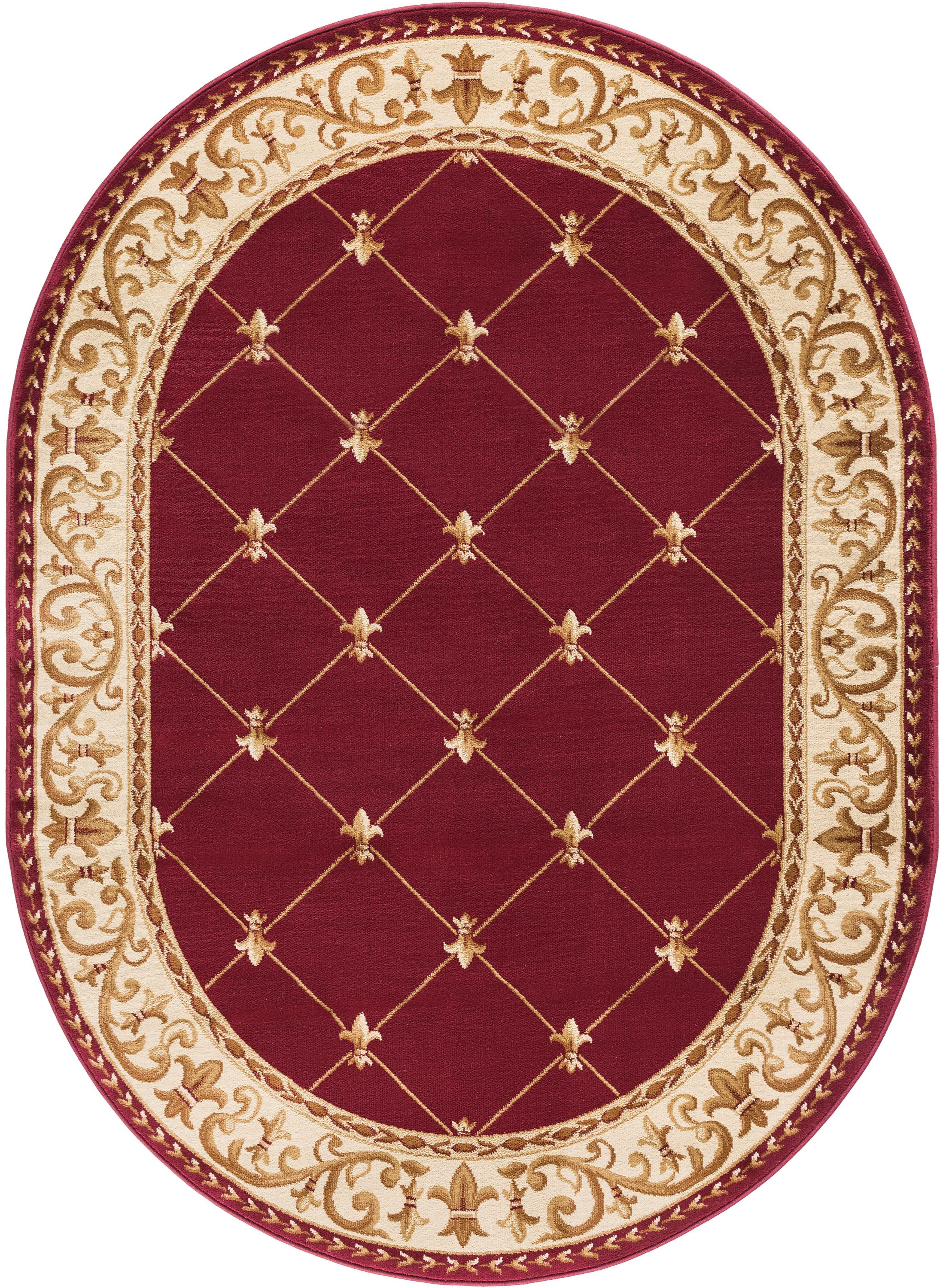 Sensation Traditional 6.7' x 9.6' Oval Red and Beige Polypropylene Indoor Area Rug