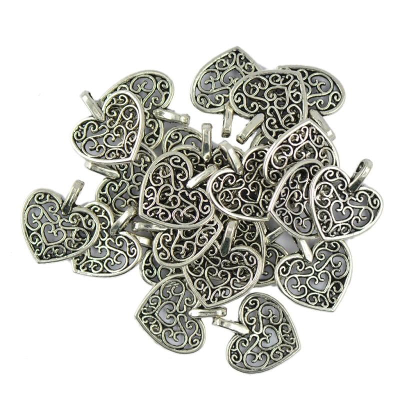 50Pcs Antique Silver 3D Rose Floral Cross Charms Pendants Jewelry Findings 