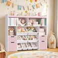 thumbnail image 3 of Homfa Kids Toy Storage Organizer with Cubby, Kids Toy Storage Chest with Removable Drawers, Kids Bookcase for Playroom Bedroom Living Room, Pink, 3 of 10