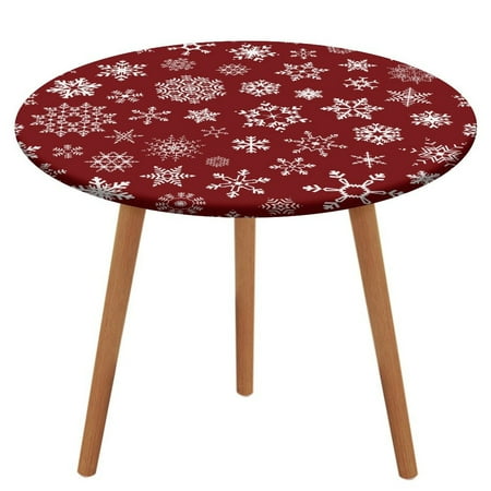 

Bybiment Round Fitted Tablecloth with Elastic Edge Snowflake Pattern Decorative Tablecloth Table Cover 47 Inch