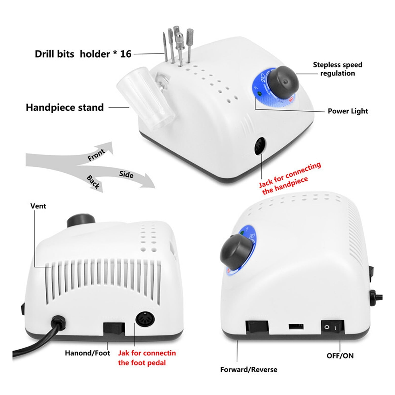 Rechargeable Nail Drill 35000RPM Portable Electric E File Malory Acrylic Nail Gel Polish Remover Machine With Drill Bits Set, Manicure Nail Tech Art Salon Home DIY