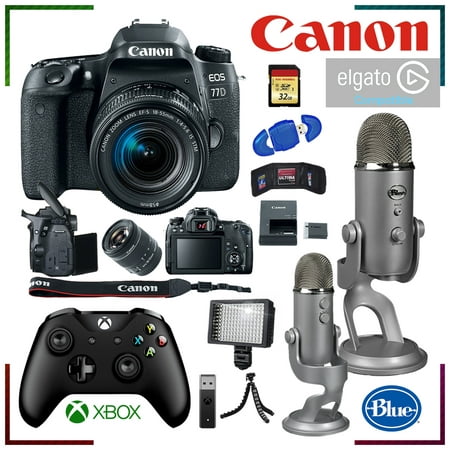 Canon EOS 77D DSLR Camera (Intl Model) + Blue Yeti USB Microphone + Xbox Wireless Controller Ultimate Advanced Gamer Streaming Bundle