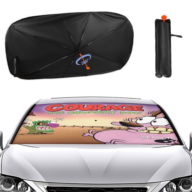 Coraje, el Perro Cobarde Sombrilla Solar para Auto - Protector de Parabrisas Plegable | Cortina Solar Delantero | Bloqueo UV y Aislamiento de Calor 133x73cm