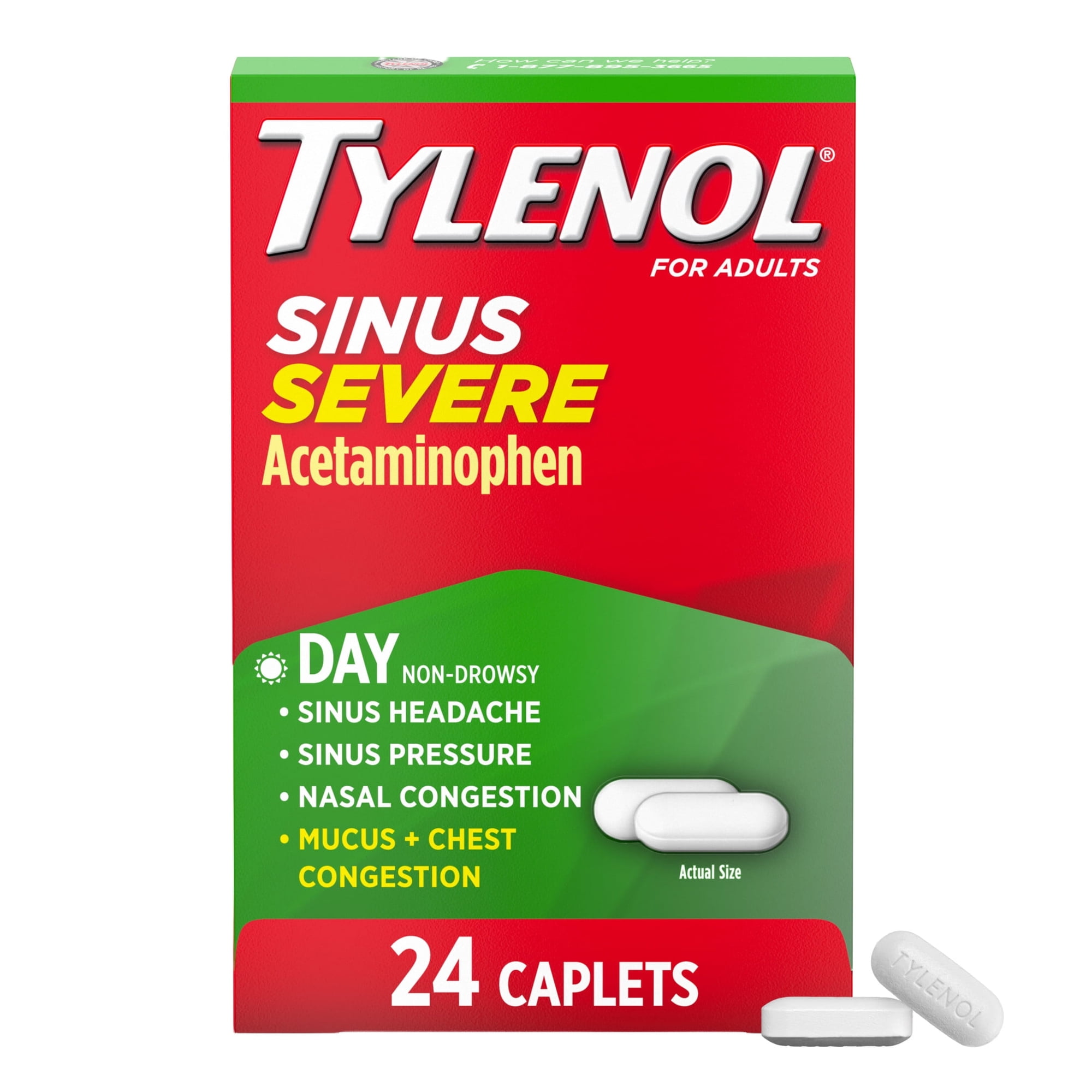 Tylenol Sinus Severe Daytime Caplets, Non-Drowsy, Pain Reliever, Decongestants for Adults, 24 Count