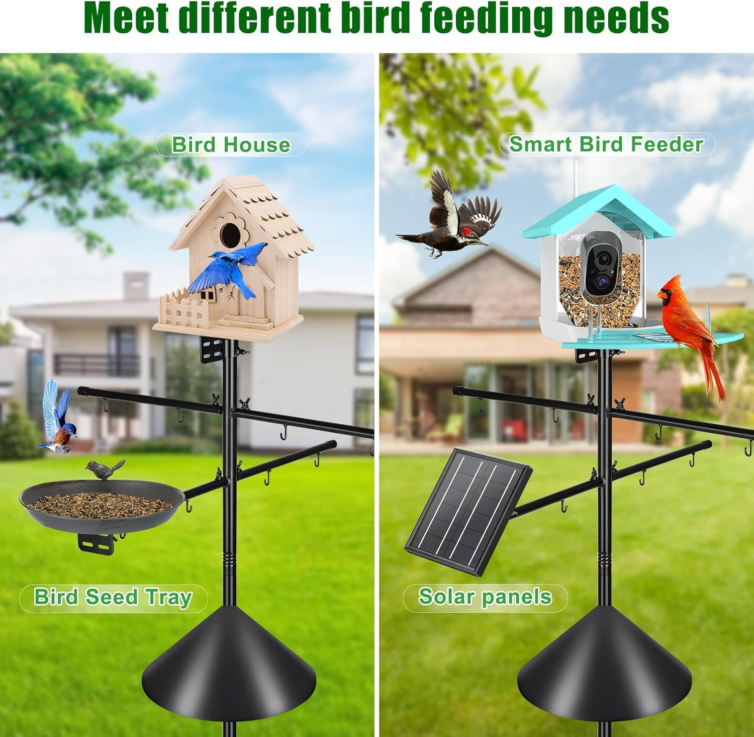 Gtongoko Smart Bird Feeder Pole 1-Inch Dia 79 Inch Bluebird House Pole for Outdoors Weather Station Heavy Duty Metal Mounting Kit Adjustable Bird Feeder Stand Black