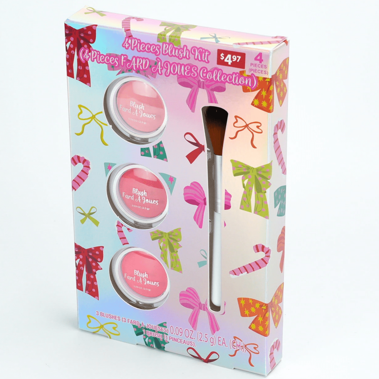 Makeup Powder Blush With Blush Brush Set, 4 Pieces, Adult