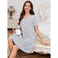thumbnail image 3 of Chiclily Women's Nightgown Short Sleeve Nightshirt Comfy Sleepwear V-Neck MuMu Dress with Pockets, White Stars Size L, 3 of 9