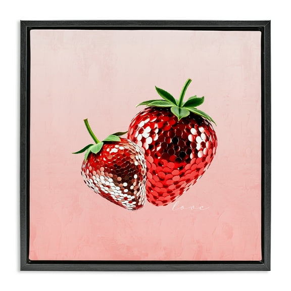 Stupell Industries Disco Sequin Strawberries Quotes and Sayings Painting Black Floater Framed Canvas Art Print Wall Art, 18 x 18