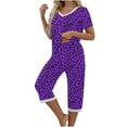 thumbnail image 6 of WMTBSRSW Women's Leopard Print Pajamas Set Short Sleeve Sleepwear 2 Piece V Neck Top and Capri Pants Summer Loose Casual Lounge Sets with Pockets S-XXL, 6 of 7