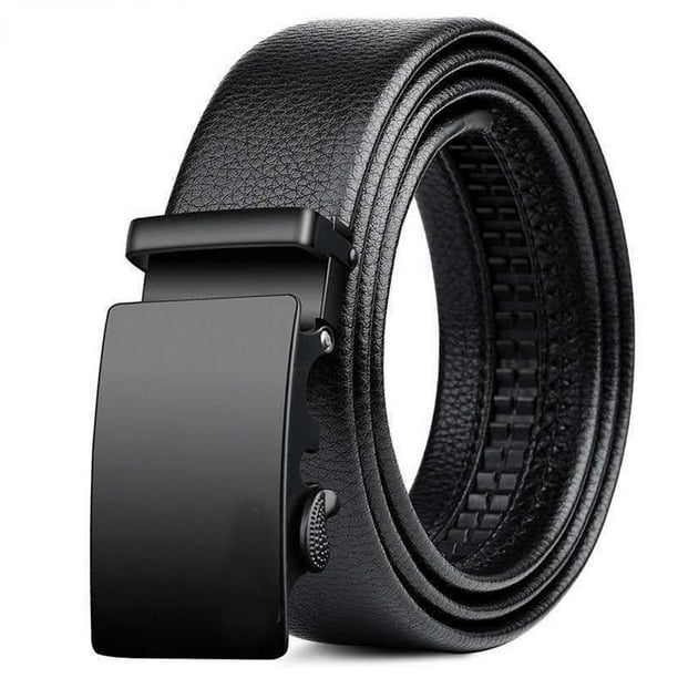 Cinturón clásico para hombre, hebilla automática negra, de piel sintética, de hierro, estilo elegante, suave y cómodo, 120 x 3,5 cm, cinturón de vestir cuadrado de aspecto brillante