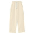 thumbnail image 4 of Pants for Women Elastic Waist Oversized Wide Leg Lightweight Sweatpants Drawstring Straight Leg Sweatpants Low Waist Baggy With Pockets Trousers Dressy Casual Beige L, 4 of 4