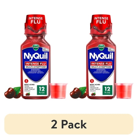 (2 pack) Vicks NyQuil Intense Flu Liquid, Nighttime Flu Medicine for Adults, Cherry, 12 fl oz