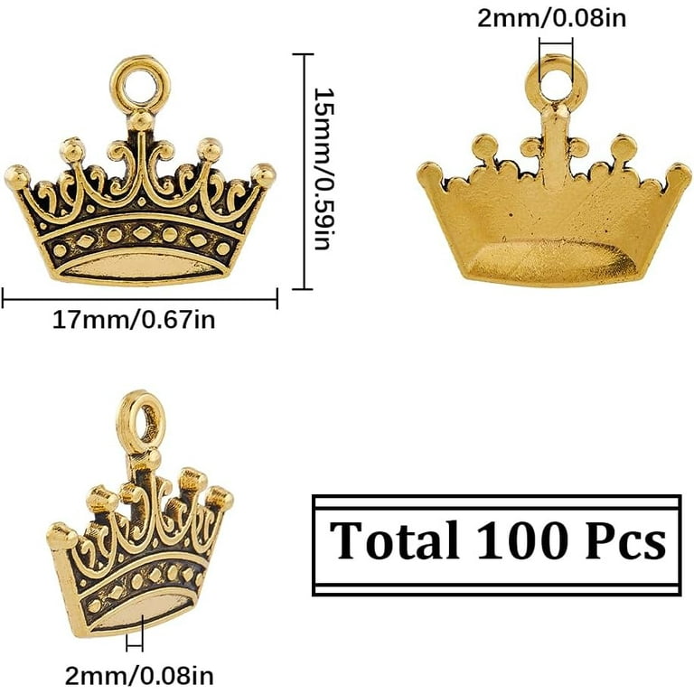 1Box 100Pcs Gold Tiara Charms Princess Crown Charms King Charms Tiny Crown Charm Bulk Princess Dangle Charms for Jewelry Making Charms DIY Earrings