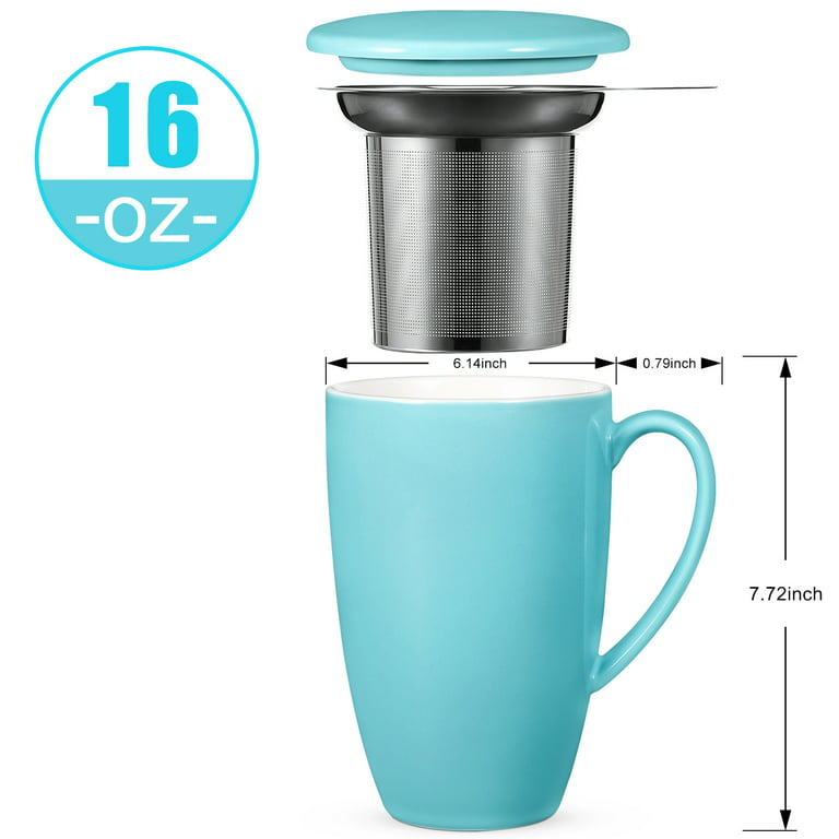 Curve Tall Tea Mug With Lid & Infuser 15 oz Turquoise