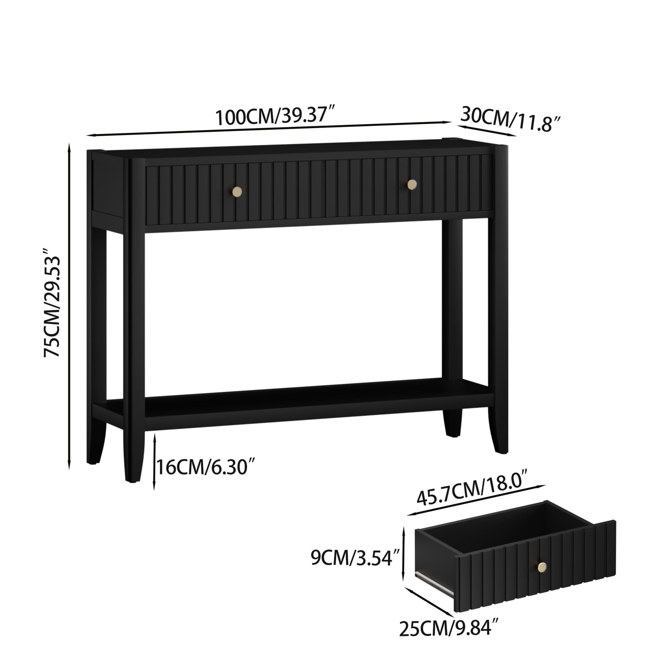 Noble House Narrow Wooden Console Table, Entryway Accent Sofa Table with Hidden Drawers and Storage Shelf, Black