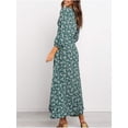thumbnail image 3 of Vestido largo elegante con mangas 3/4 para mujer, estampado floral, cuello en V, informal, cintura alta, estilo bohemio, 3 of 6