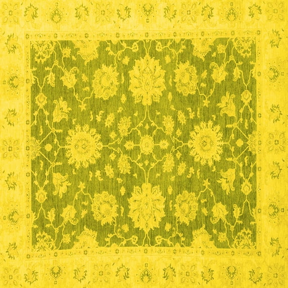 Ahgly Company Machine Washable Indoor Square Oriental Yellow Traditional Area Rugs, 5' Square