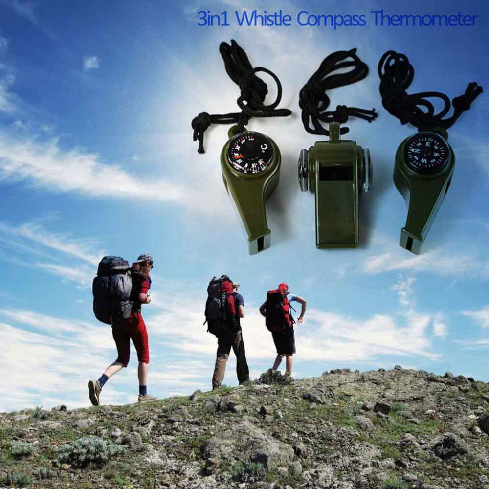 1pc Outdoor Whistle Compass Thermometer 3 In 1 Camping Hiking Accessory  Multi-Functional Survival Tools Nylon Neck Rope Compass