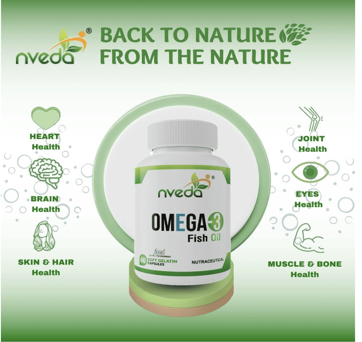 Nveda Omega 3 Fish Oil ( 1000 mg Omega 3 , with 180 mg EPA & 120 mg DHA