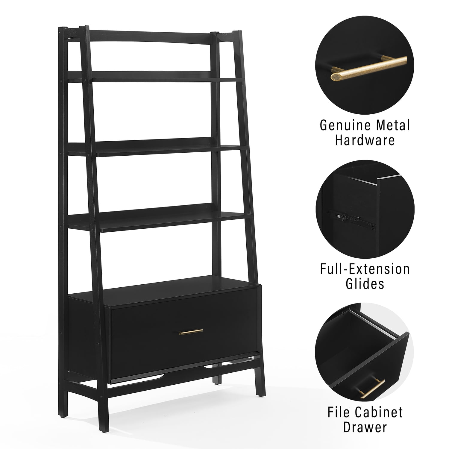 Crosley Furniture Landon Large Etagere Bookcase in Matte Black