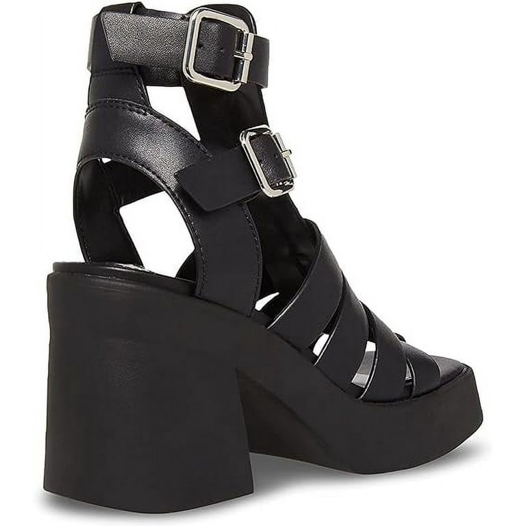 Steve Madden Kiona Black Ankle Straps Open Squared Toe Block