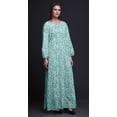 thumbnail image 4 of Bimba Moss Georgette Flower Leaves Printed Womenâ€™s Long Sleeve Elastic Waist MaxiÂ&nbsp;DressÂ&nbsp;Gown-XX-Large, 4 of 5