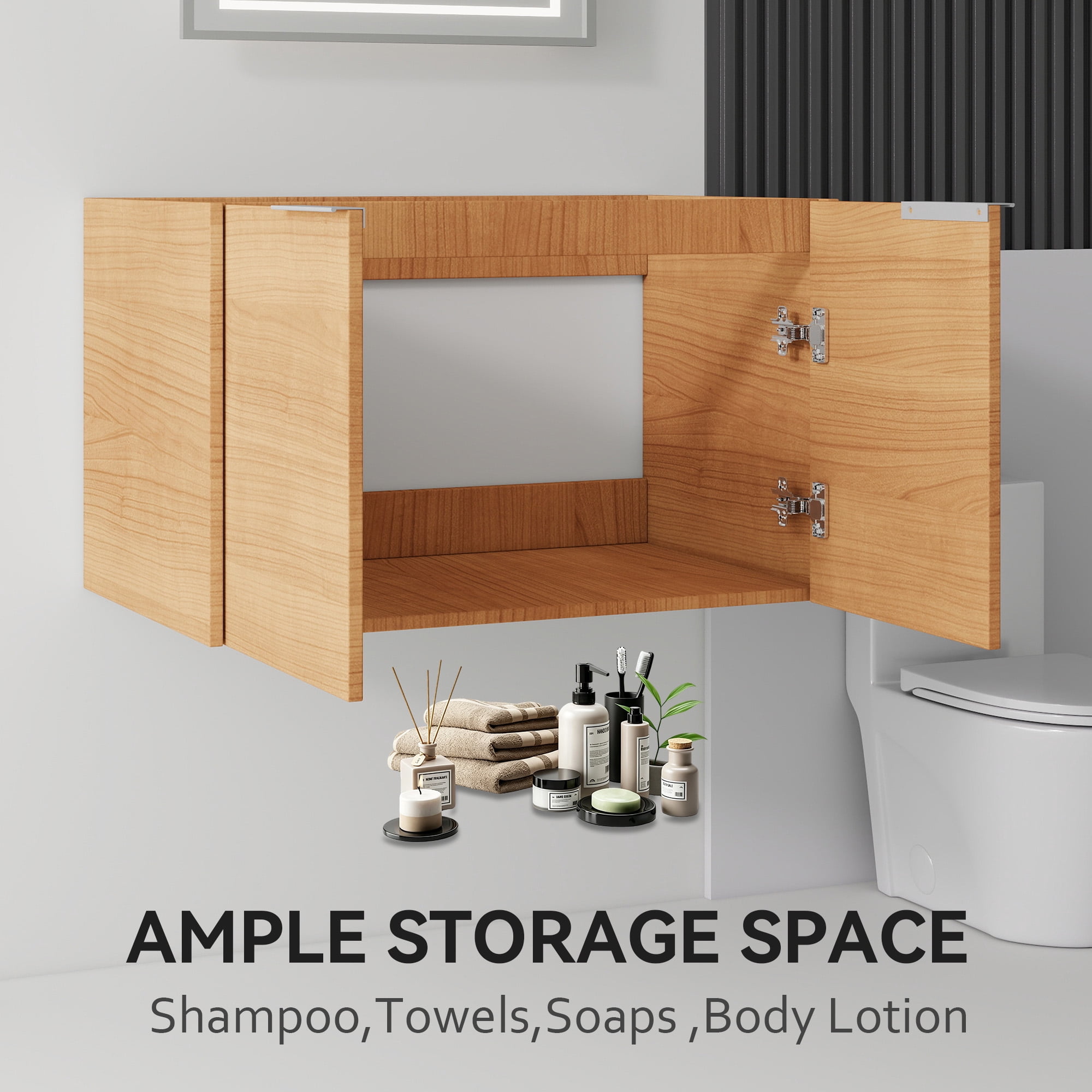 Leumius 30" Floating Bathroom Vanity Cabinet,Soft-Close Double Doors,Wall Mounted Cabinet Set Design Bathroom Vanity for Small Space,Cabinet Only,Oak