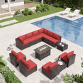 thumbnail image 2 of ALAULM 13 Pcs Patio Conversation Furniture Set with Fire Pit Table, Brown/Red, 2 of 8