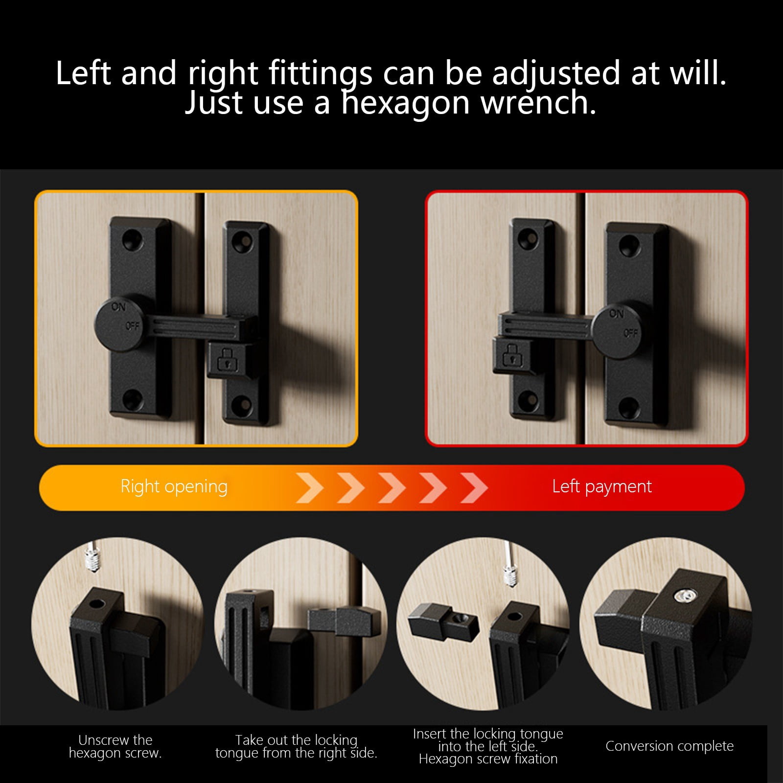 Iuhan No-Drill Door Lock, Sliding Gate Lock and Push-Pull Door Fastener, Adjustable Cabinet Lock Easy-Install Door Stopper for Home Security