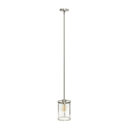 

Lalia Home 1-Light 9.25 Modern Farmhouse Adjustable Hanging Cylindrical Clear Glass Pendant Fixture Brushed Nickel